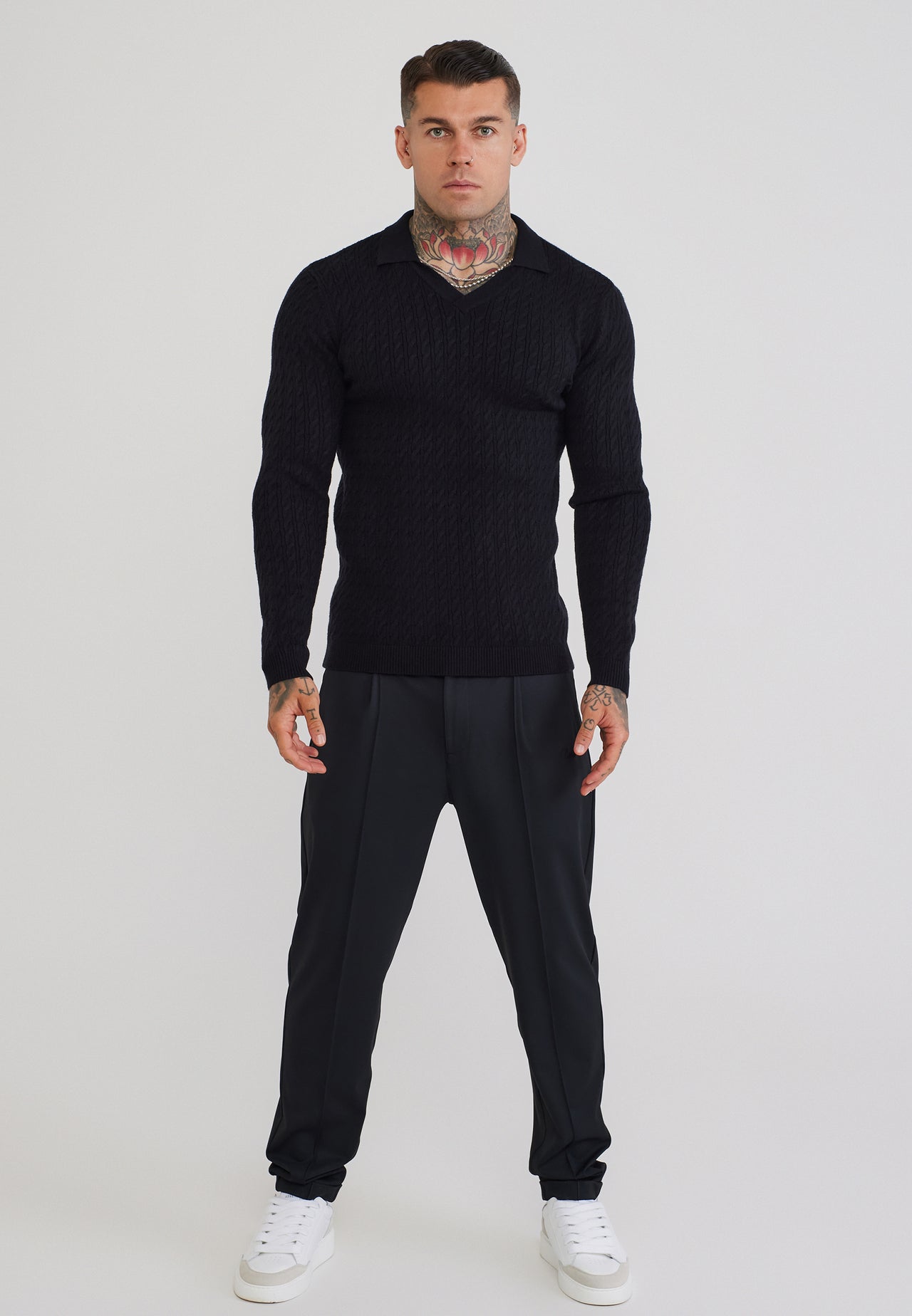 Black LS Knitted Polo T-Shirt (2)