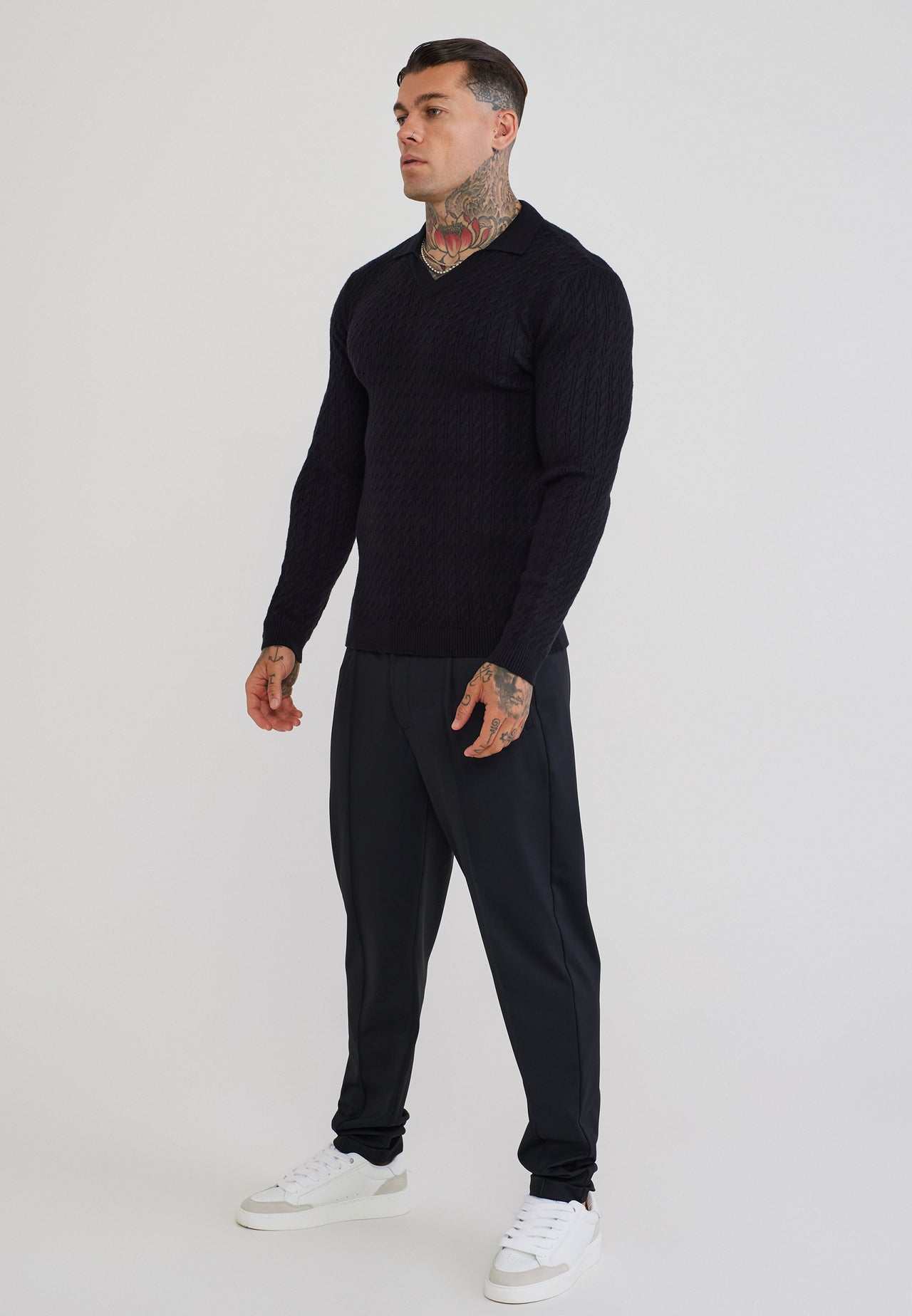 Black LS Knitted Polo T-Shirt (3)