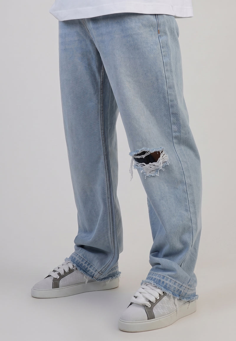 Washed Light Blue Distressed Loose Fit Jeans