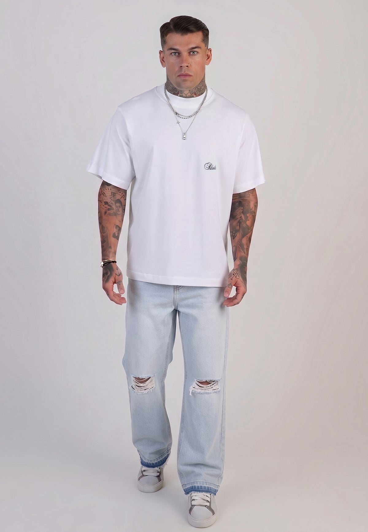 Washed Light Blue Distressed Loose Fit Jeans (1)