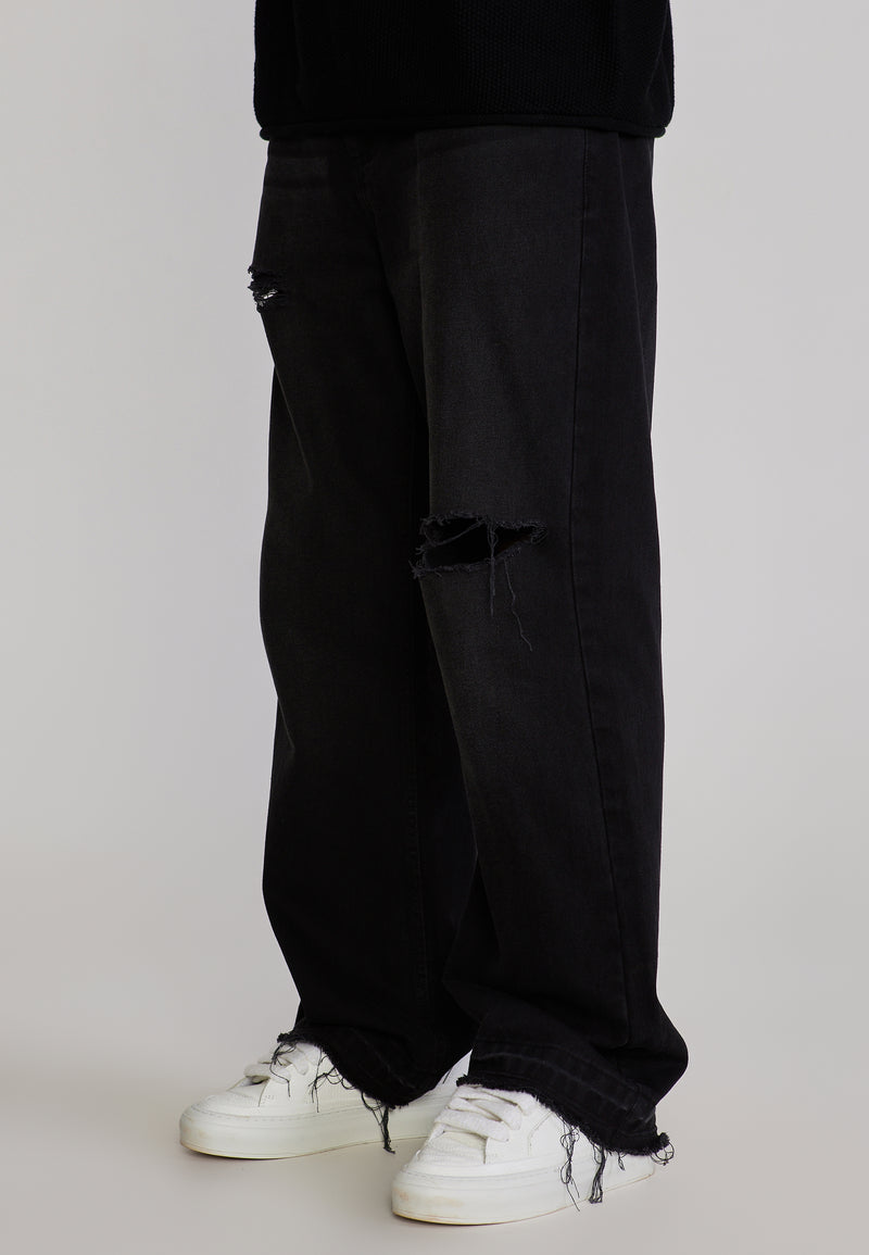 Washed Black Distressed Loose Fit Jeans