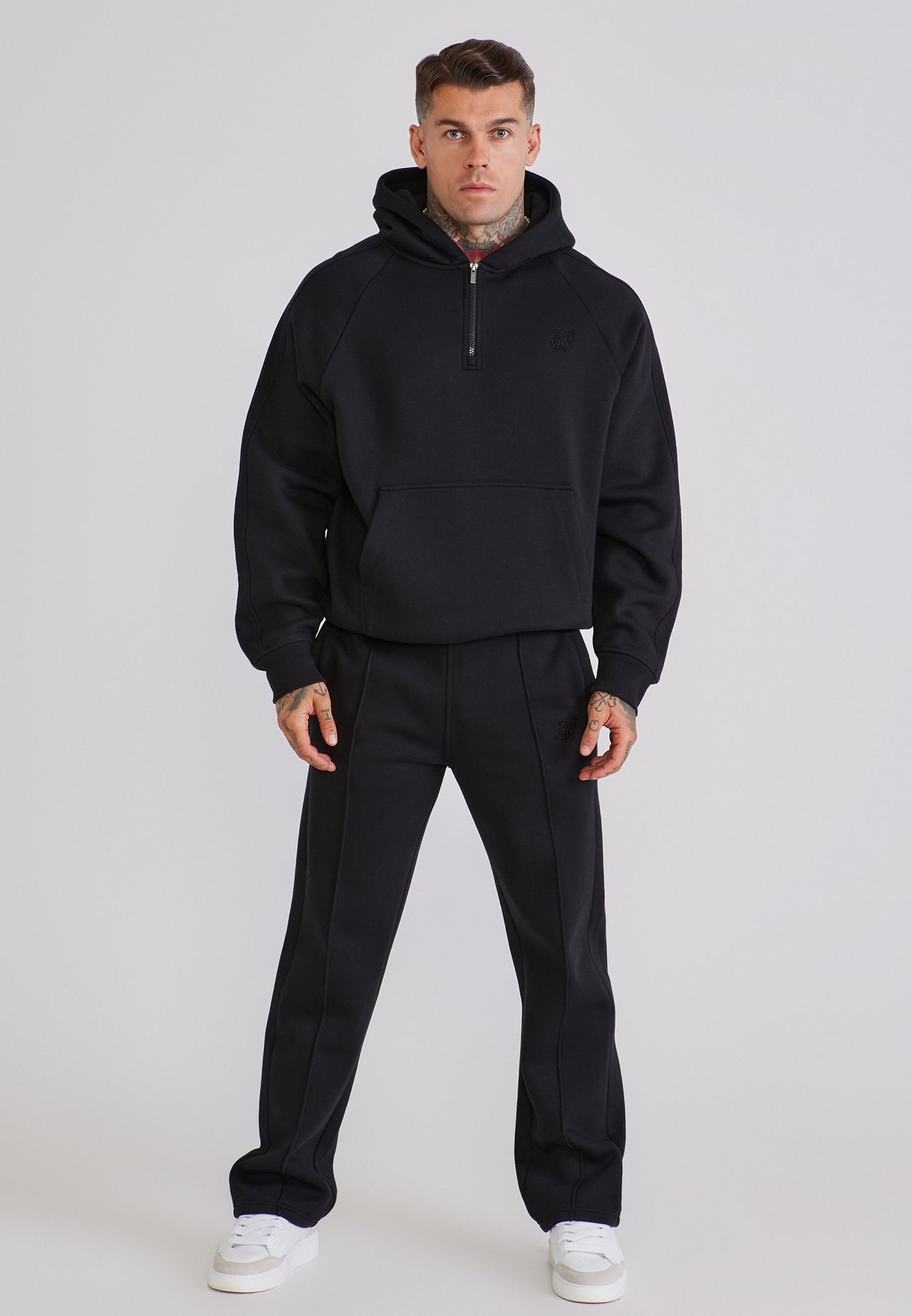 Black Qtr Zip Hoodie and Joggers Set
