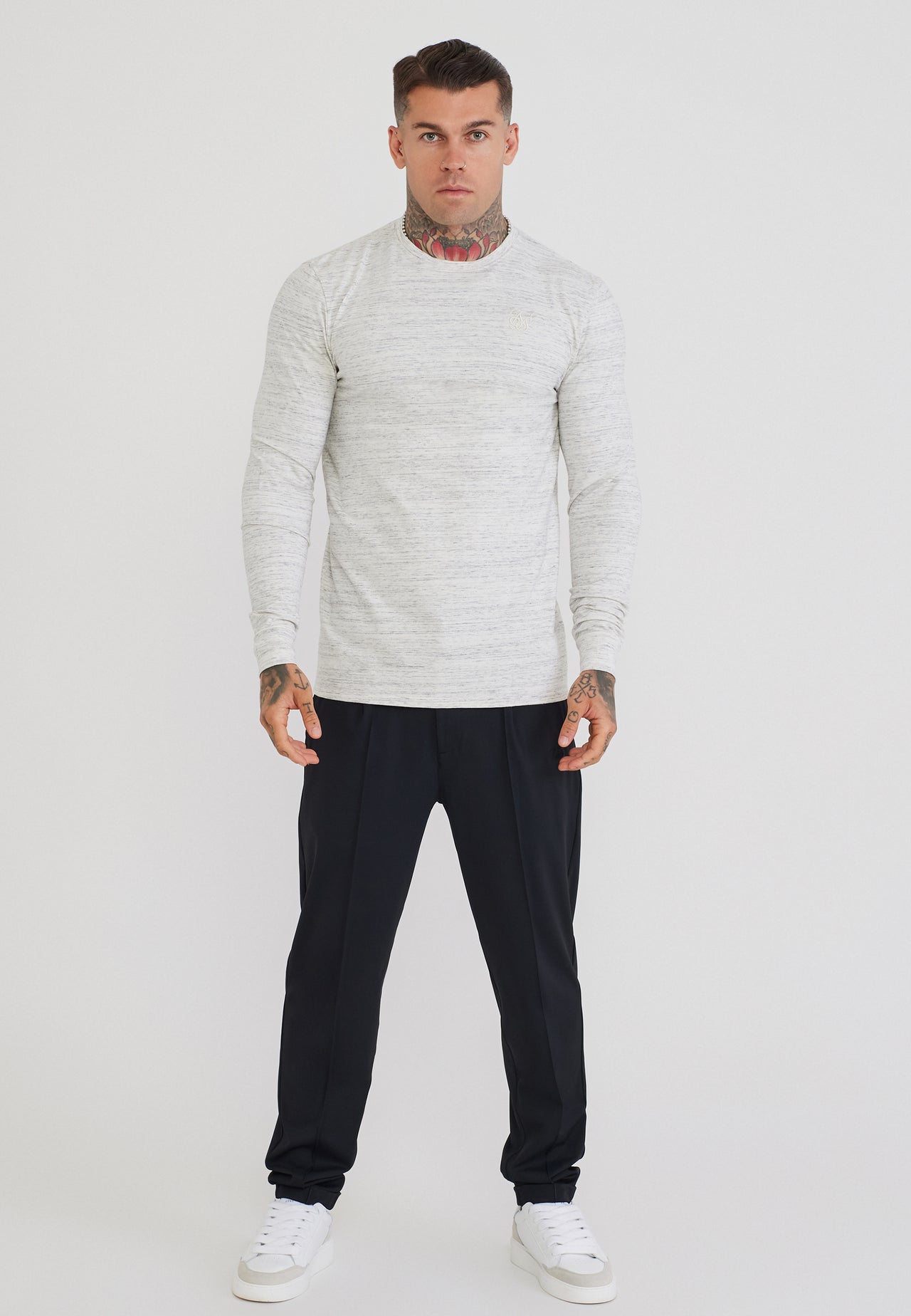 White LS Marl T-Shirt (2)
