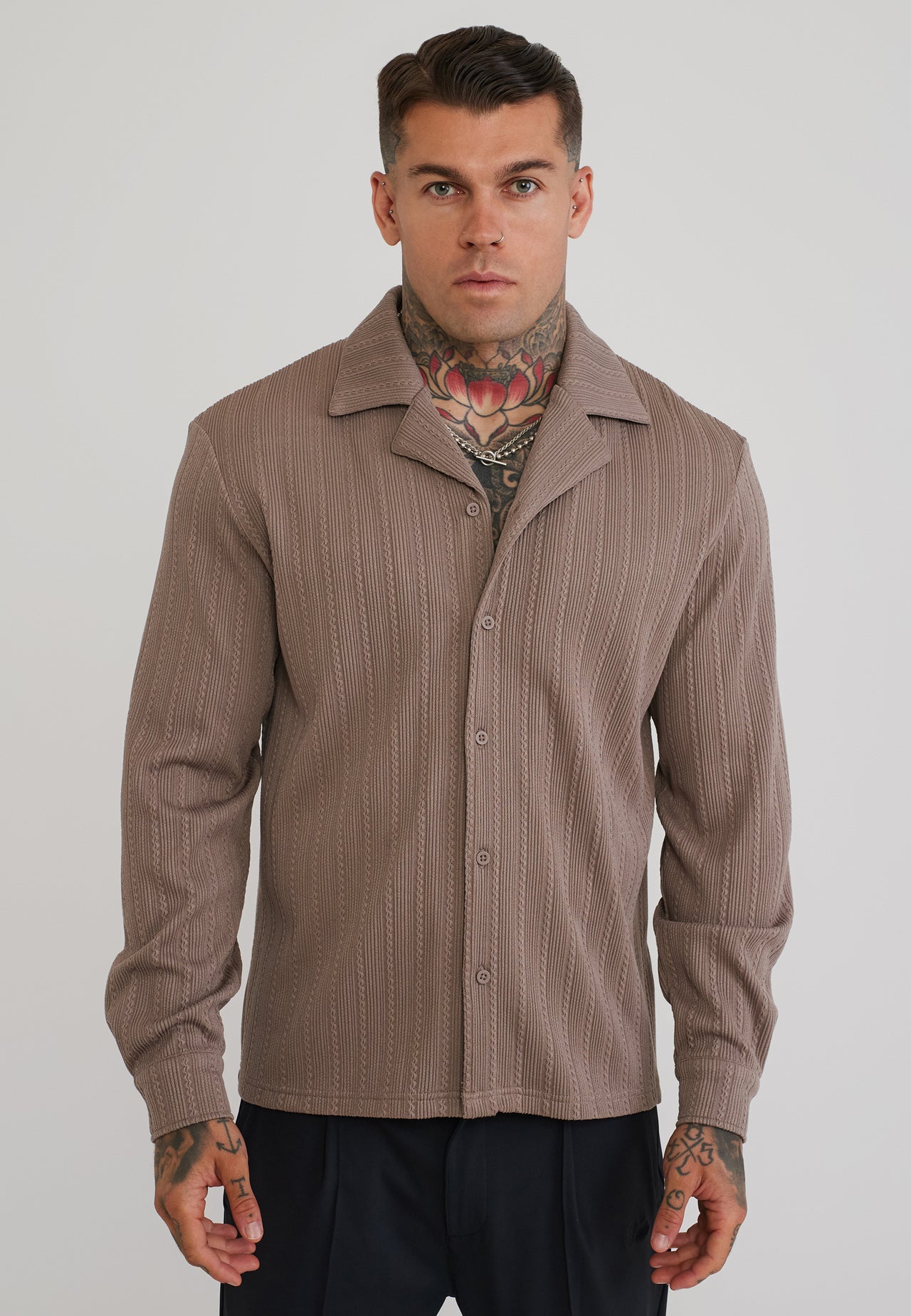 Brown LS Textured Shirt