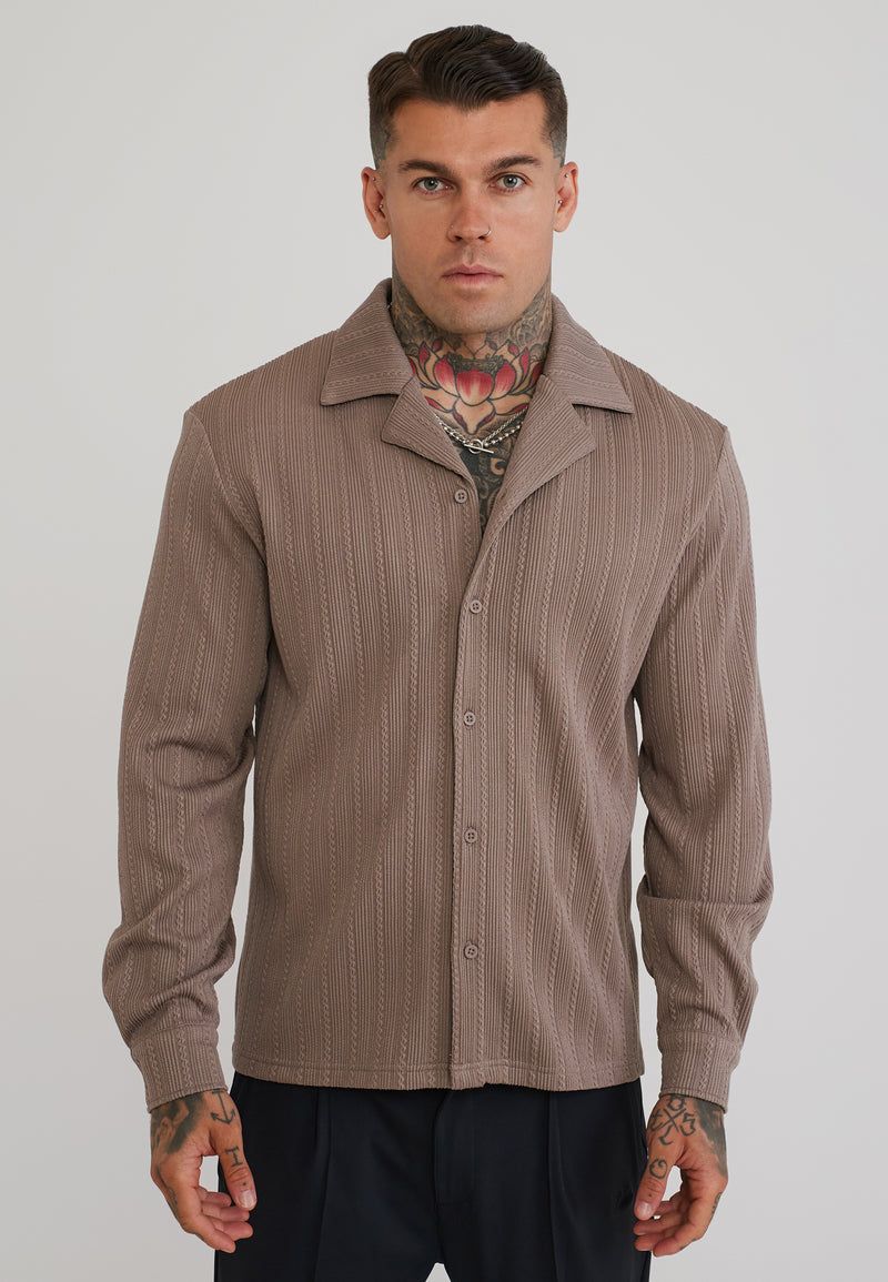 Brown LS Textured Shirt