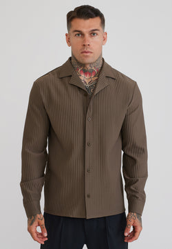 Brown LS Plisse Shirt