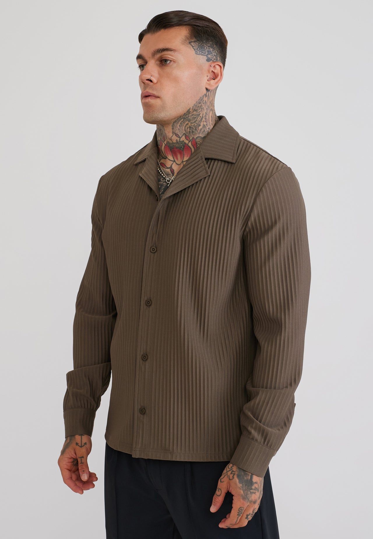 Brown LS Plisse Shirt (1)