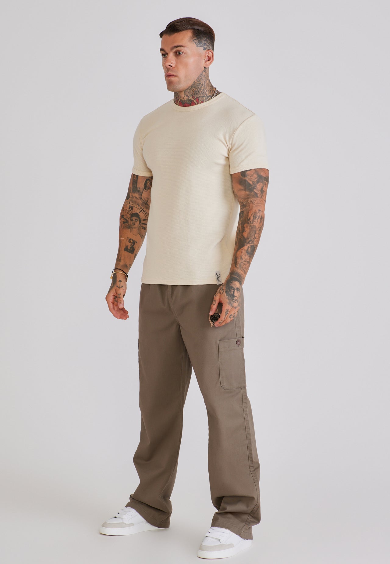 Ecru Waffle Muscle Fit T-Shirt (3)