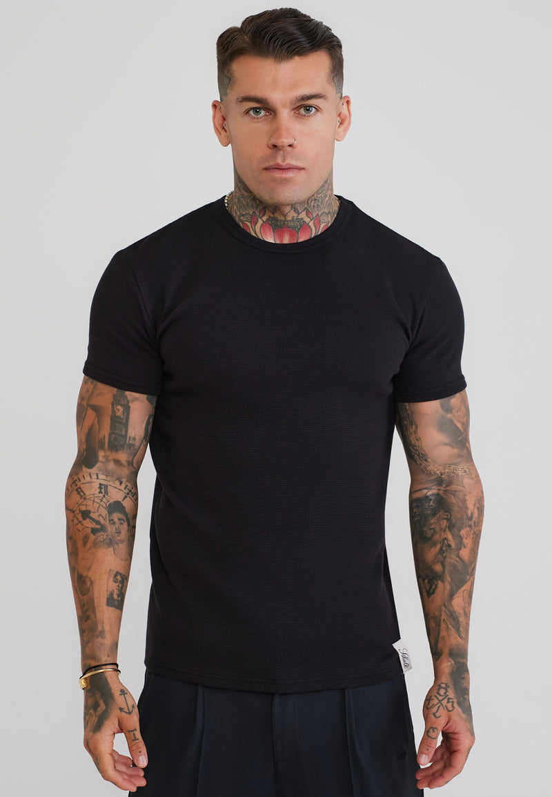 Black Waffle Muscle Fit T-Shirt