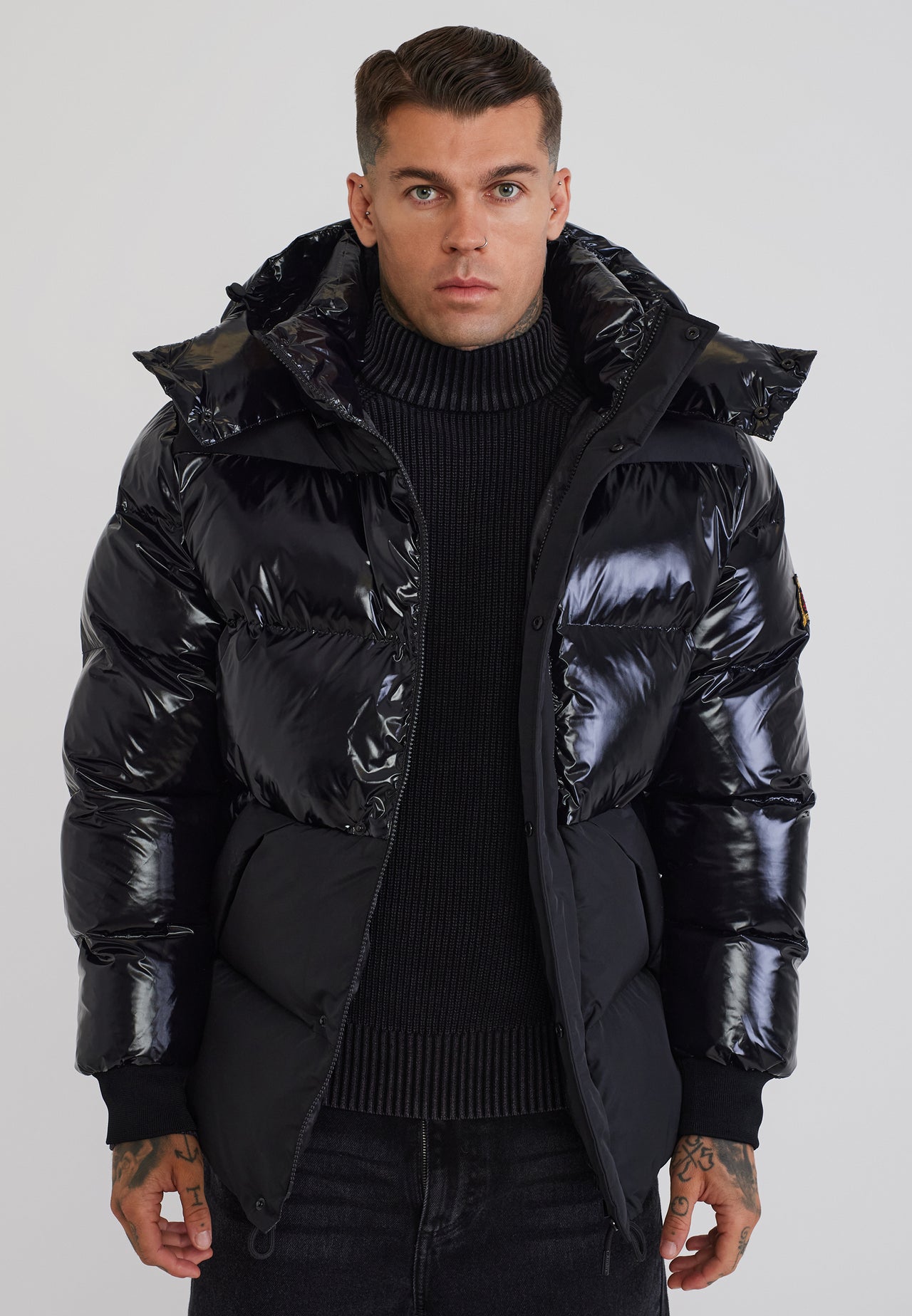 Black Half Shine Puffer Jacket