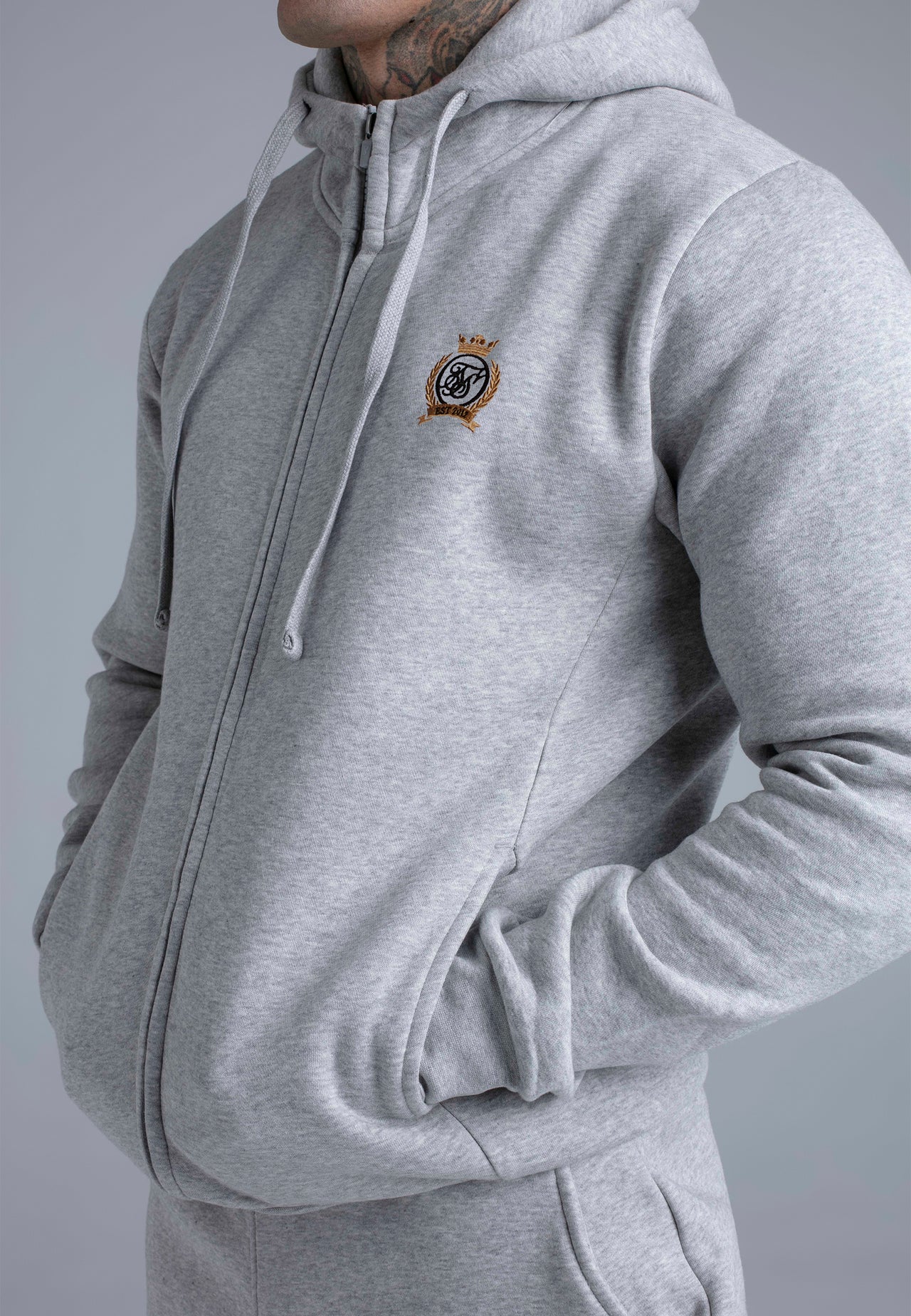 Grey Marl Essentials Full Zip Hoodie (3)