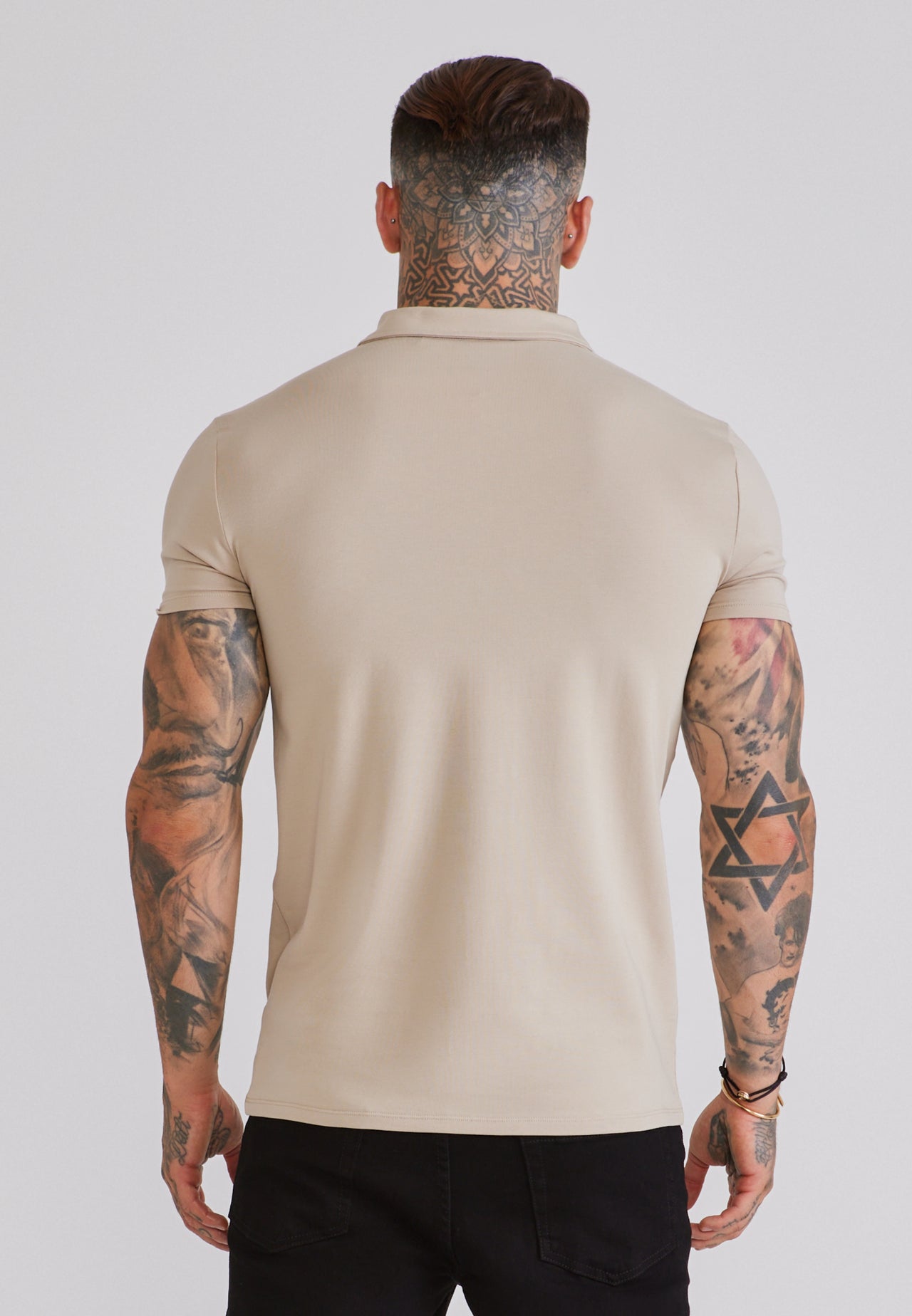 Beige Jersey Zip Polo T-Shirt (4)