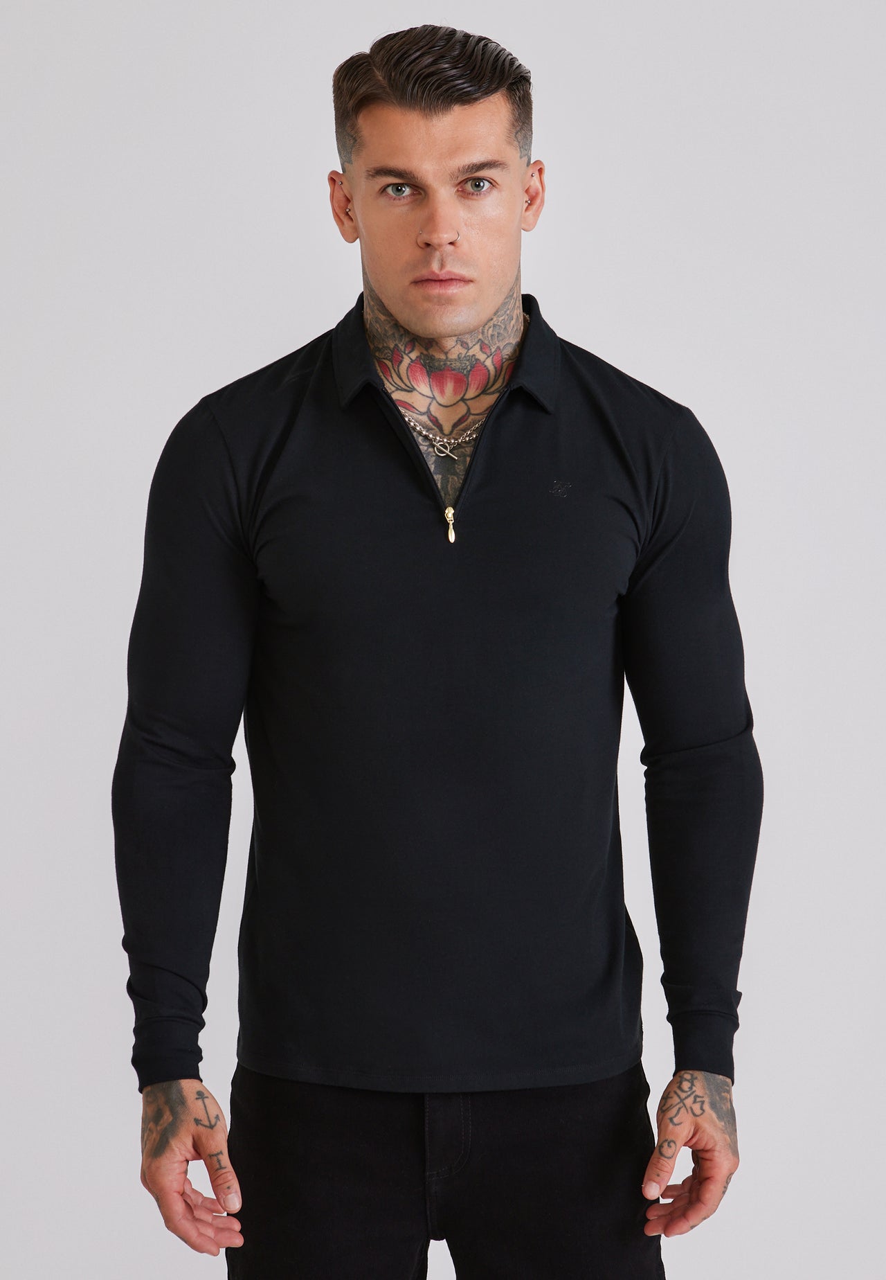 Black LS Jersey Zip Polo T-Shirt