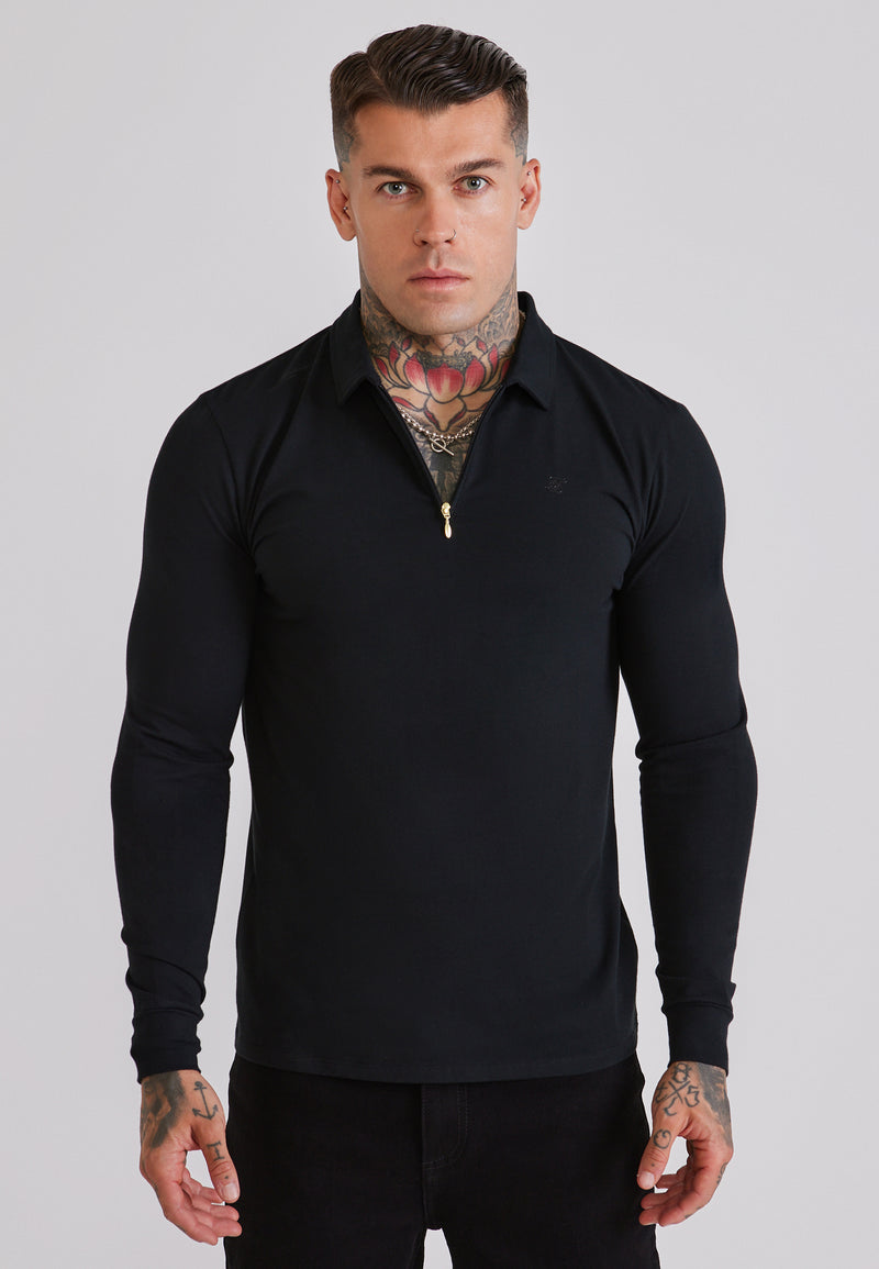 Black LS Jersey Zip Polo T-Shirt