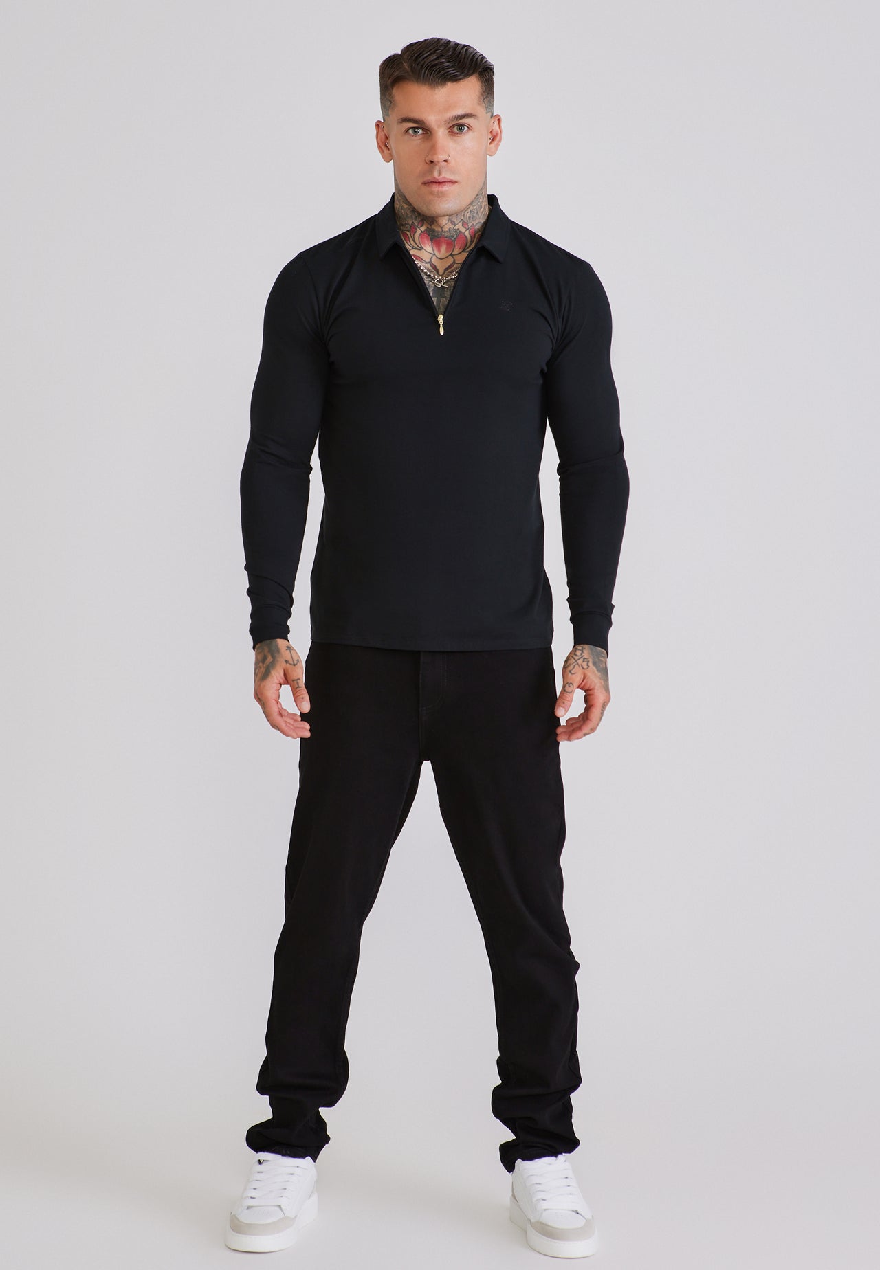 Black LS Jersey Zip Polo T-Shirt (2)