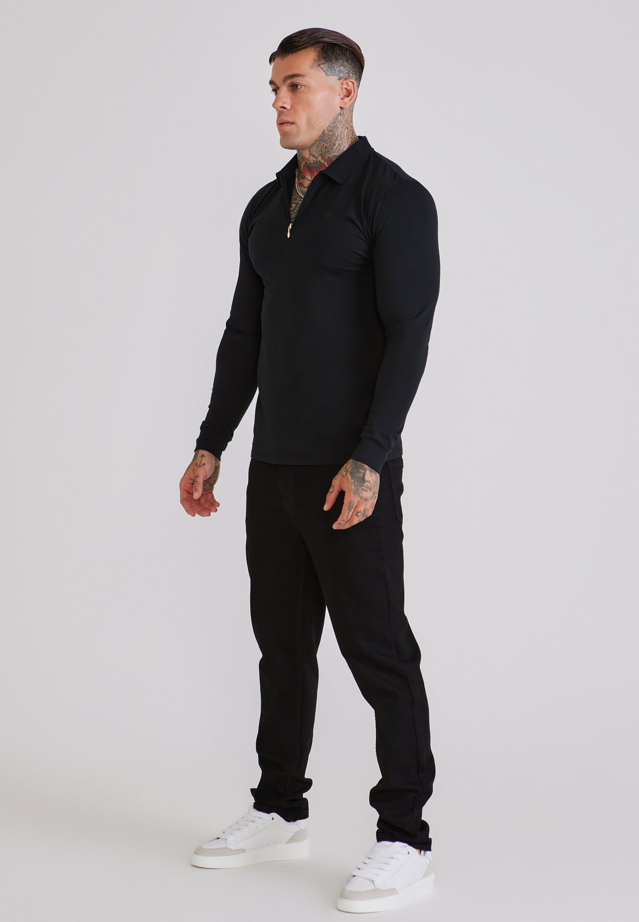 Black LS Jersey Zip Polo T-Shirt (3)