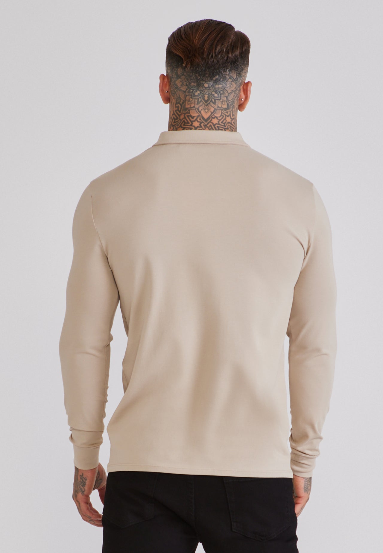 Beige LS Jersey Zip Polo T-Shirt (4)