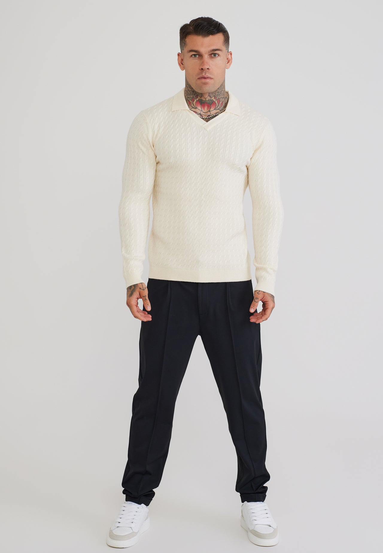 Ecru LS Knitted Polo T-Shirt (2)