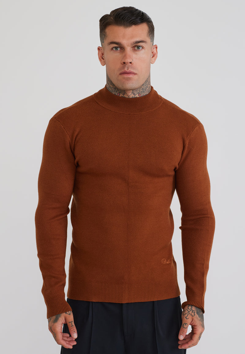 Burnt Orange LS High Neck Knitted Sweater