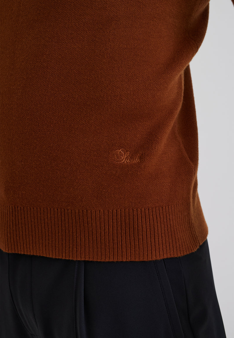 Burnt Orange LS High Neck Knitted Sweater (1)