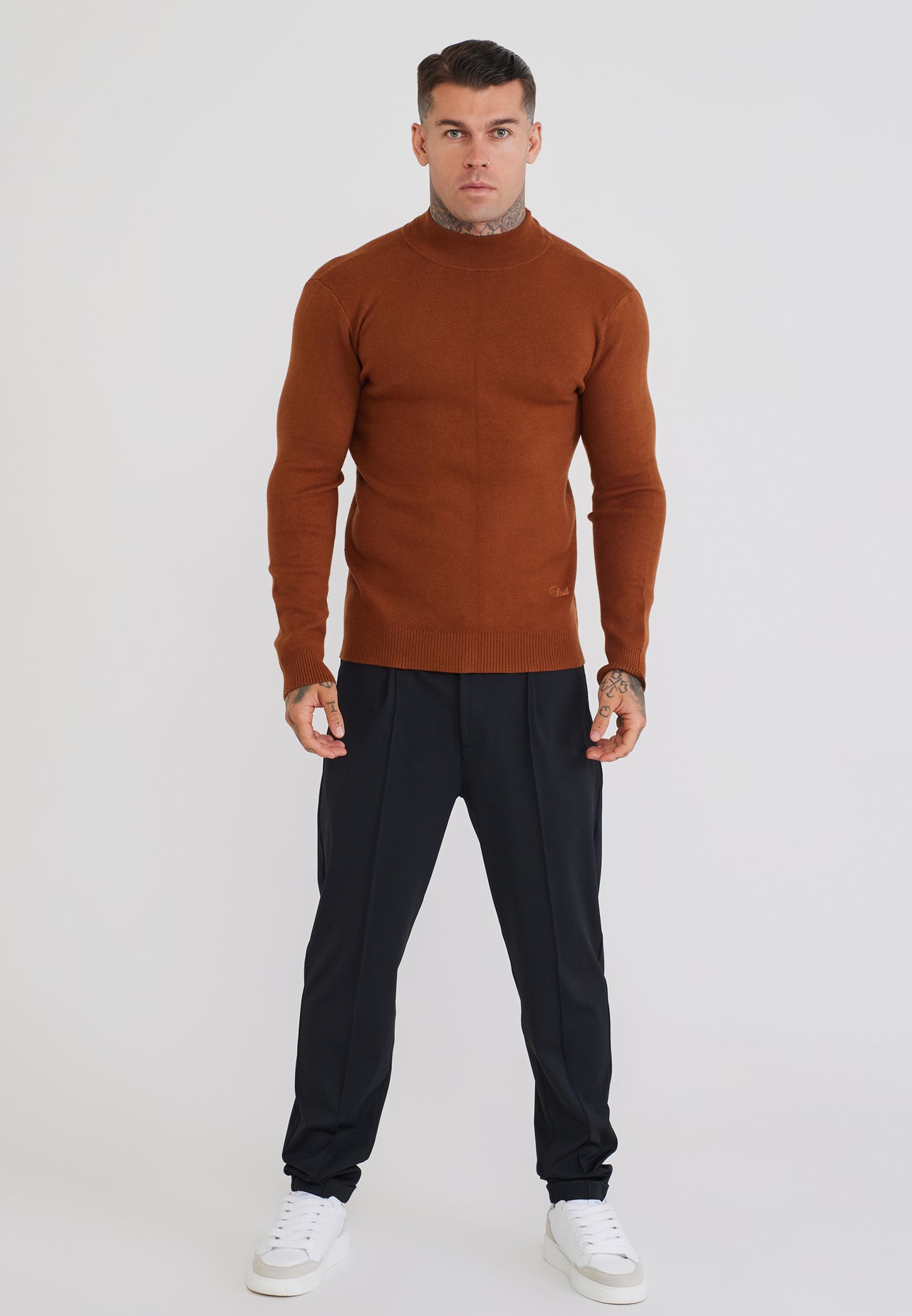 Burnt Orange LS High Neck Knitted Sweater (2)