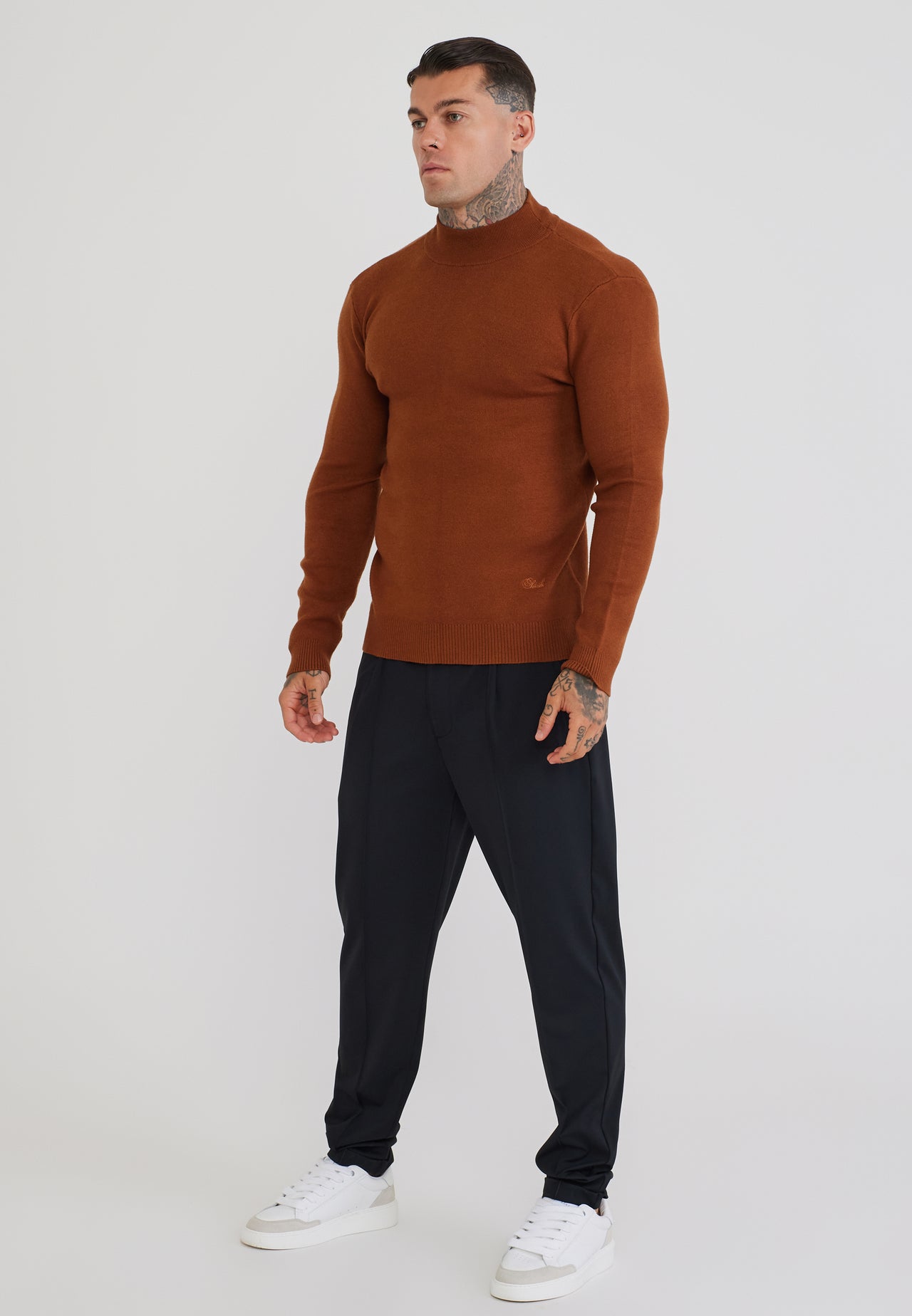 Burnt Orange LS High Neck Knitted Sweater (3)