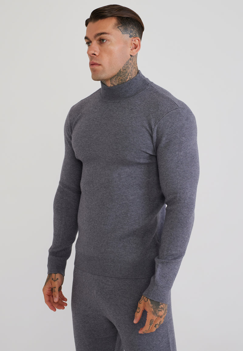 Grey Marl LS High Neck Knitted Sweater (1)