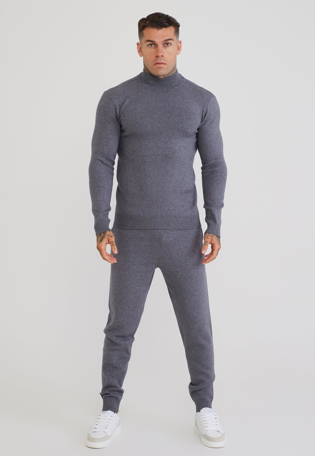 Grey Marl LS High Neck Knitted Sweater (2)