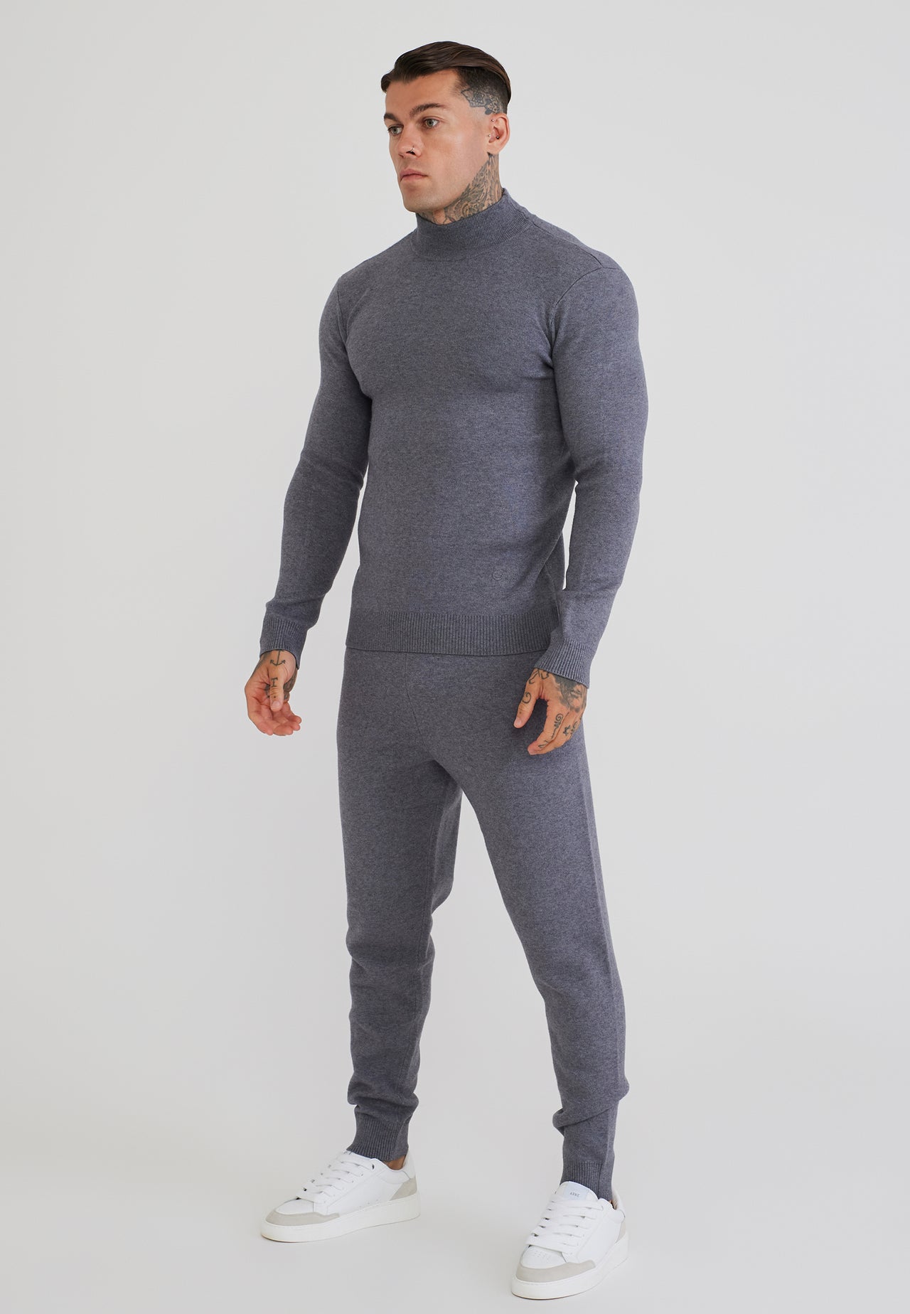 Grey Marl LS High Neck Knitted Sweater (3)