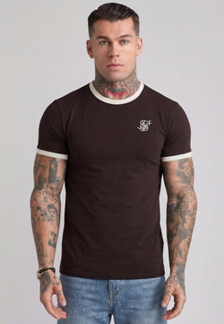 Brown and Ecru Stripe Ringer T-Shirt