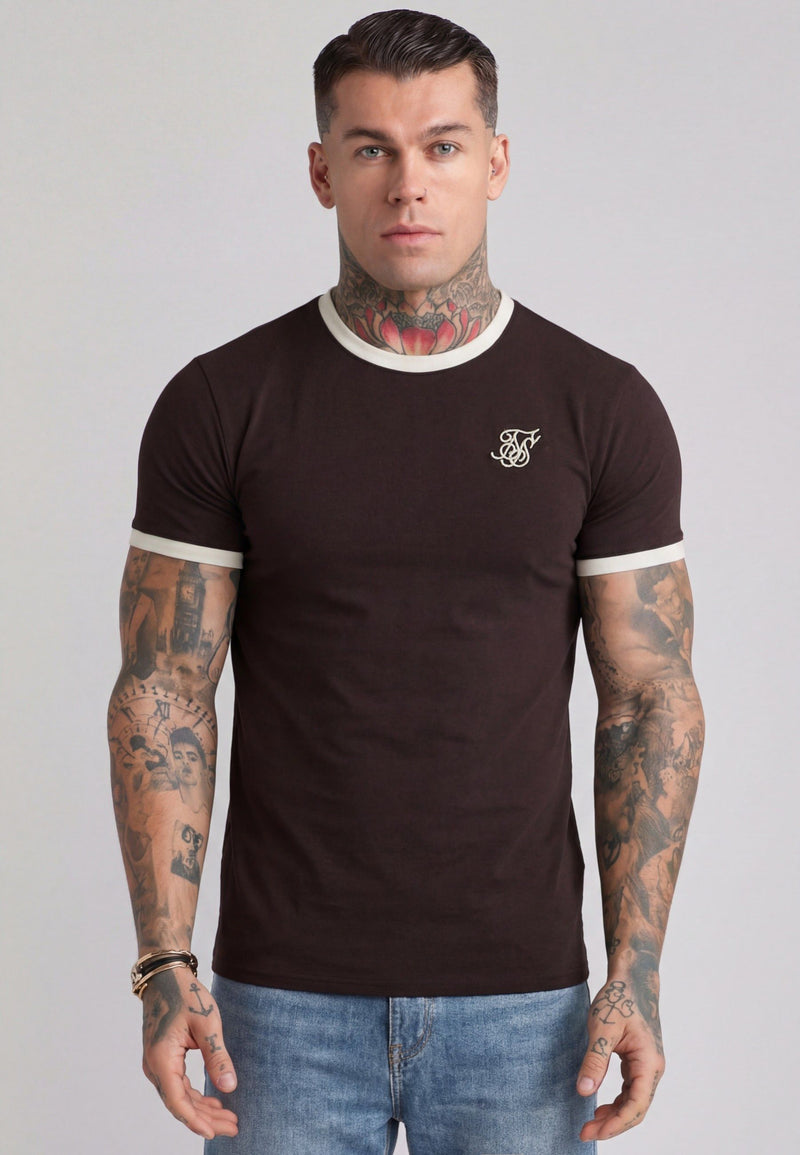 Brown and Ecru Stripe Ringer T-Shirt