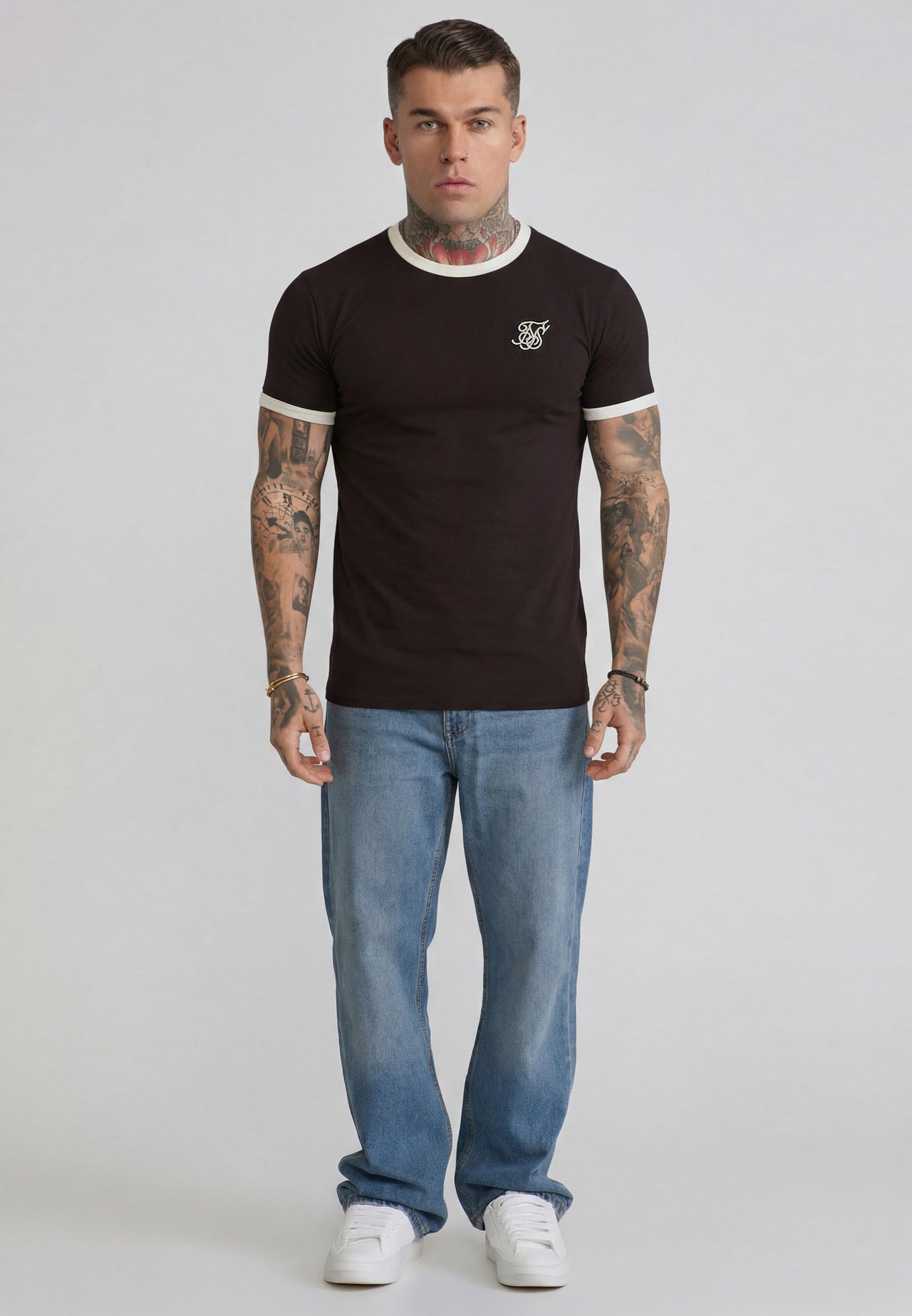 Brown and Ecru Stripe Ringer T-Shirt (2)