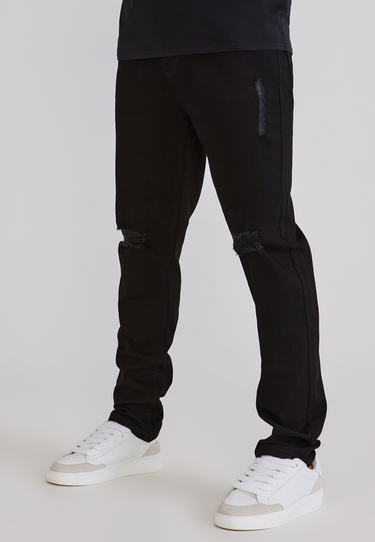Black Distressed Slim Fit Jeans