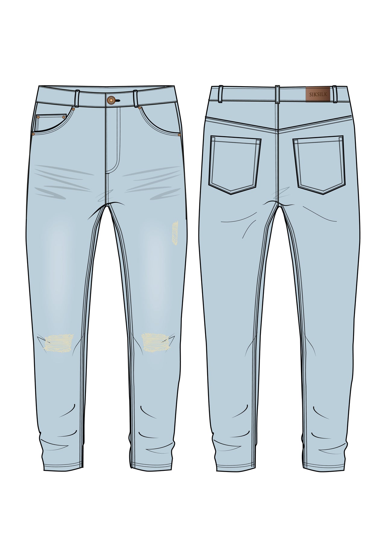 Washed Light Blue Distressed Slim Fit Jeans