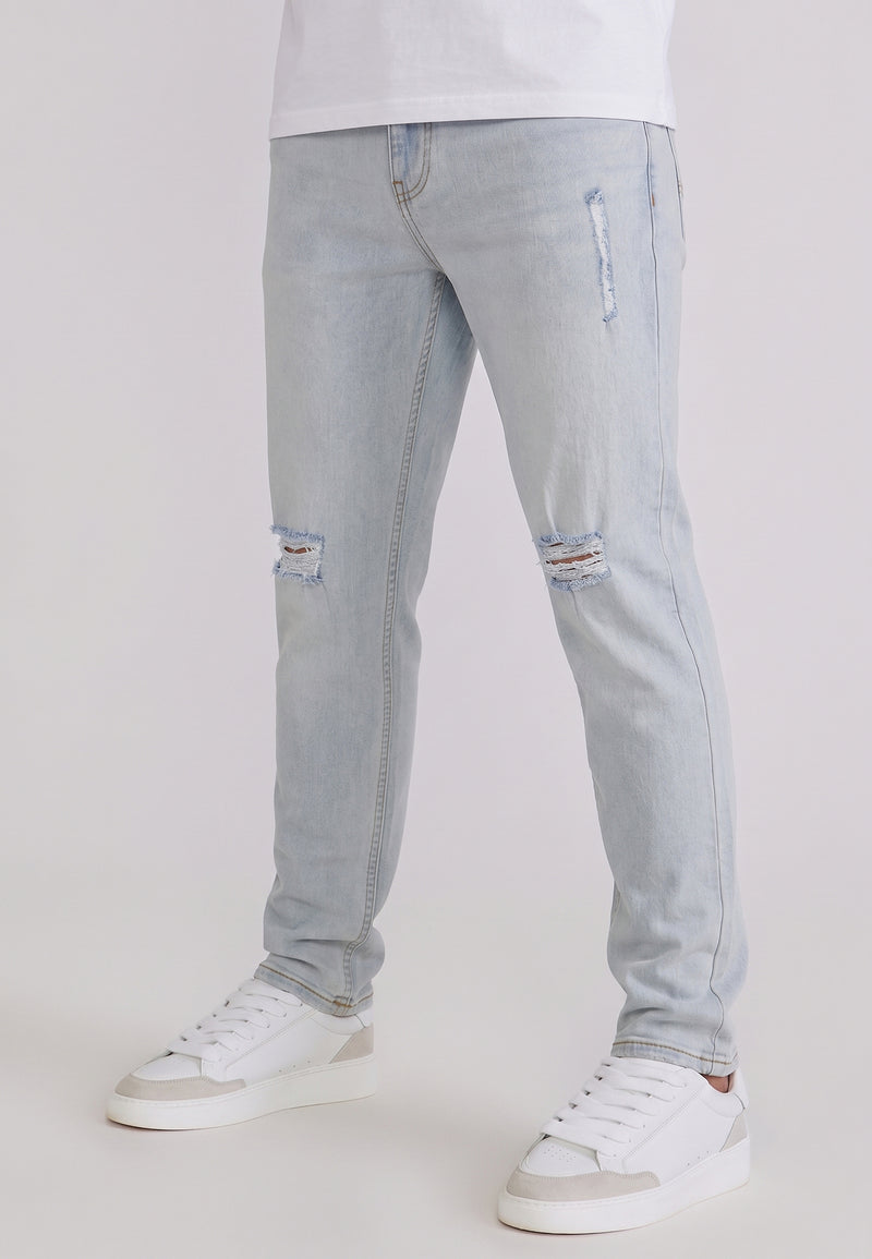 Washed Light Blue Distressed Slim Fit Jeans