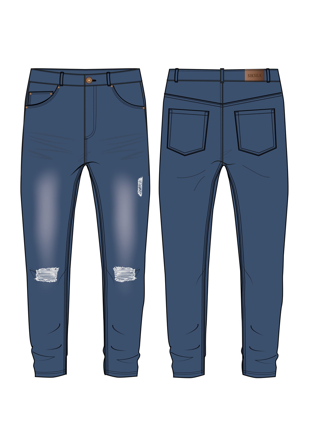 Washed Mid Blue Distressed Slim Fit Jeans