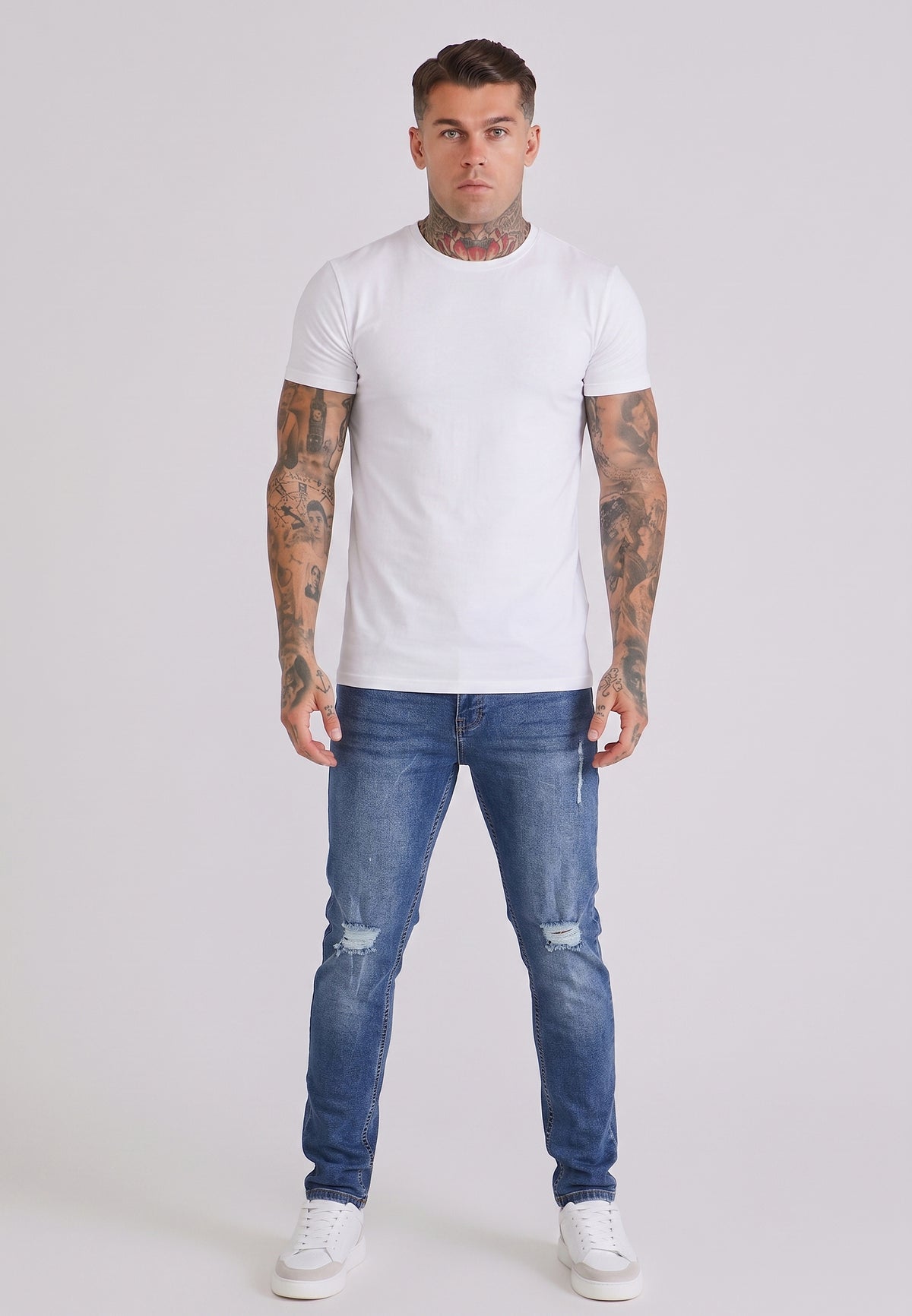 Washed Mid Blue Distressed Slim Fit Jeans (1)