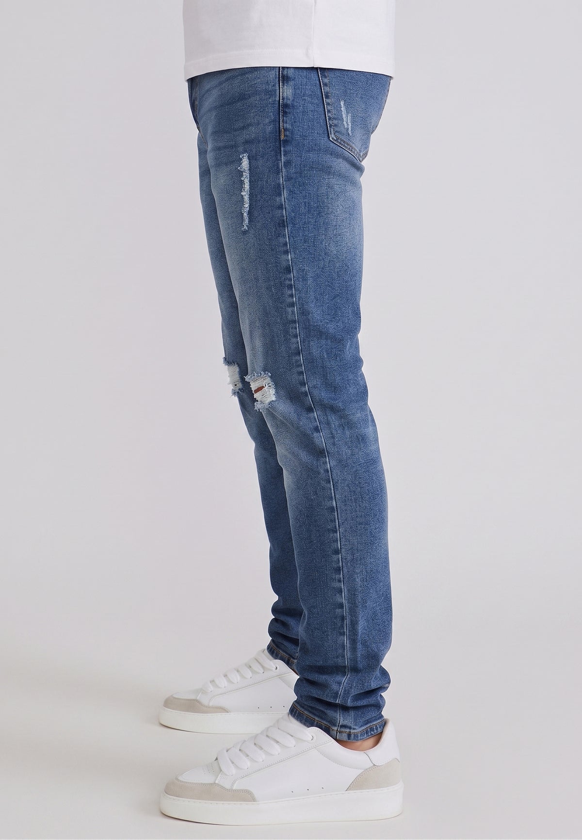 Washed Mid Blue Distressed Slim Fit Jeans (2)