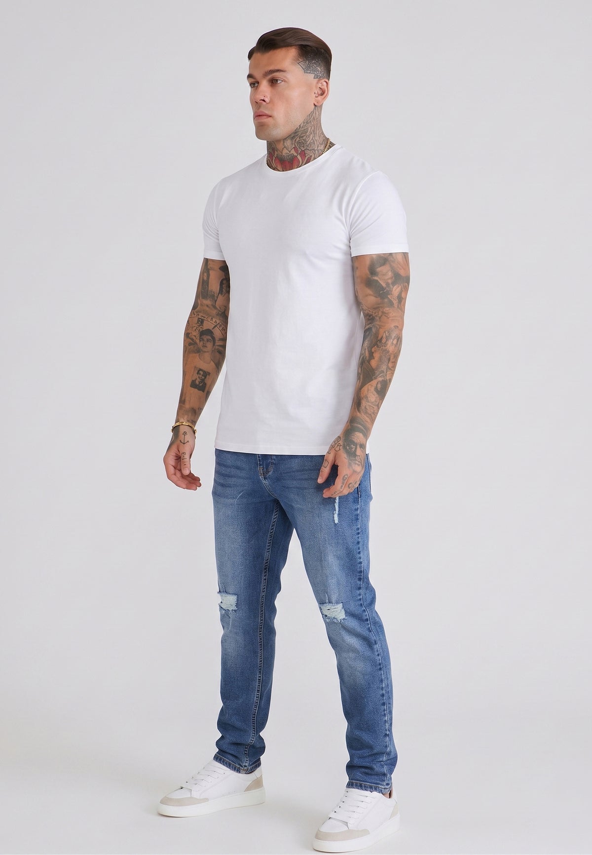 Washed Mid Blue Distressed Slim Fit Jeans (3)