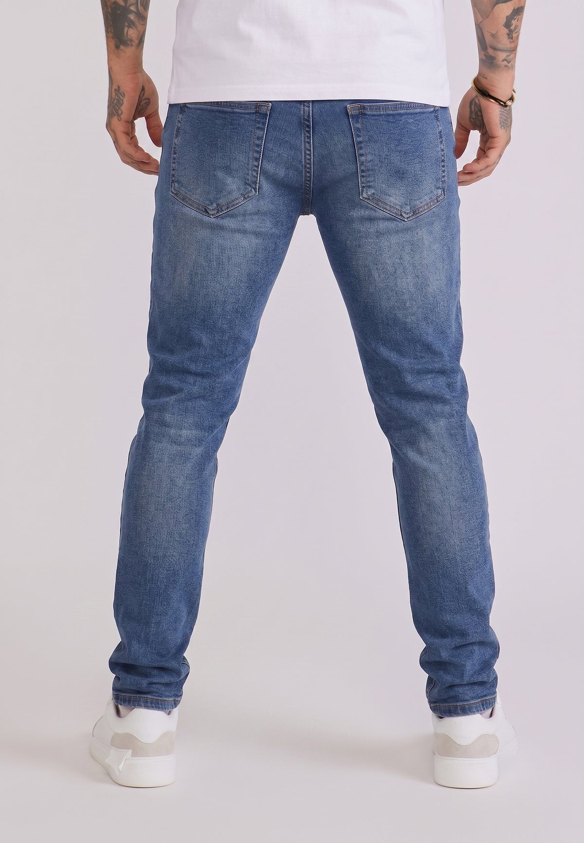 Washed Mid Blue Distressed Slim Fit Jeans (4)
