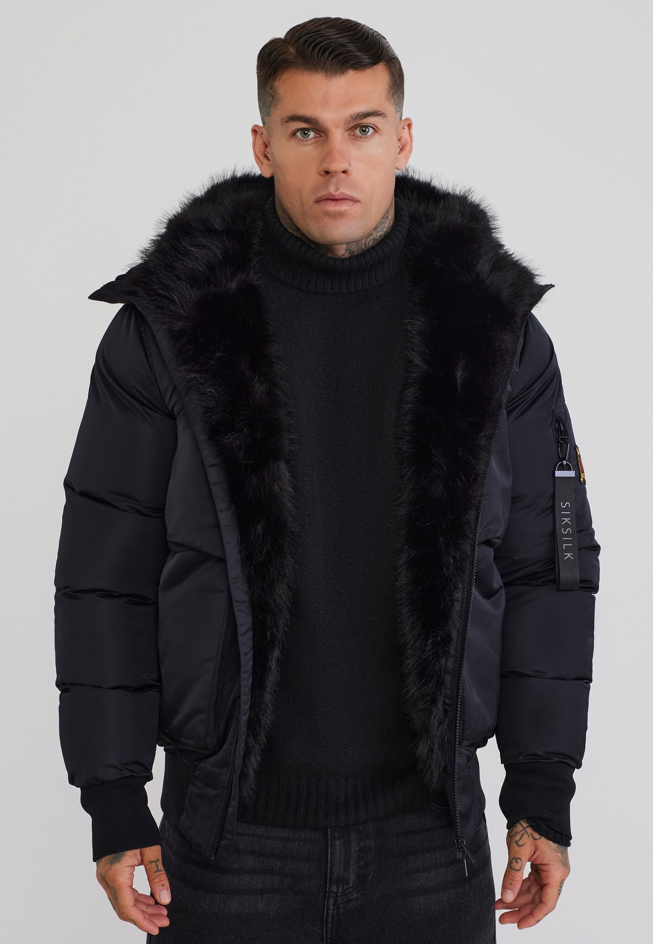 Black Hooded Bomber Jacket