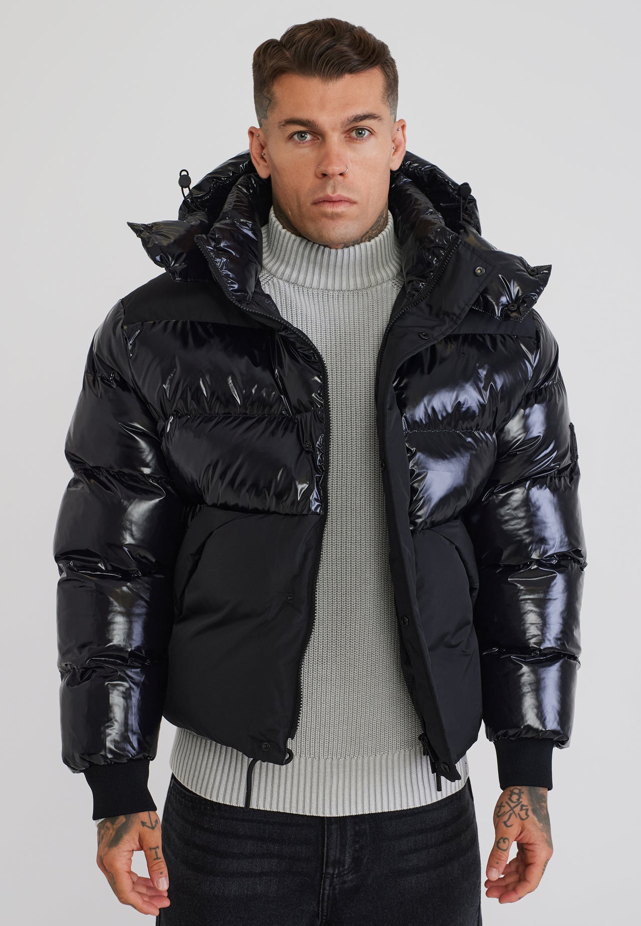 Black Half Shine Puffer Jacket