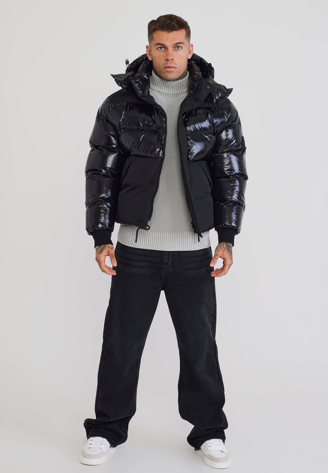 Black Half Shine Puffer Jacket (2)