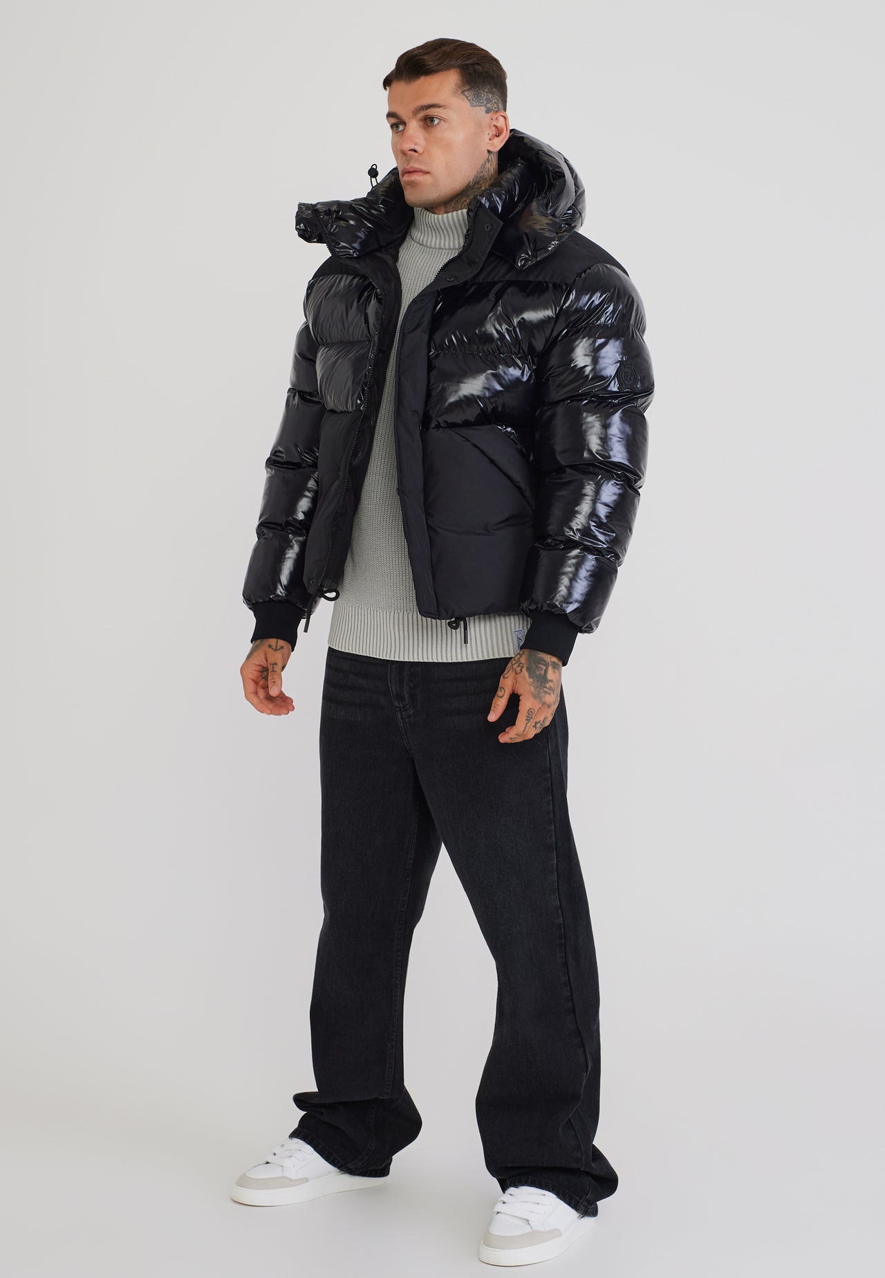 Black Half Shine Puffer Jacket (3)
