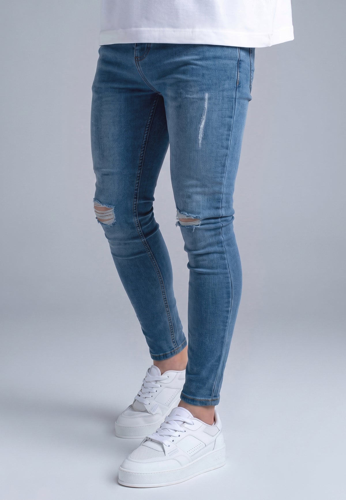 Washed Blue Distressed Skinny Jeans (2)