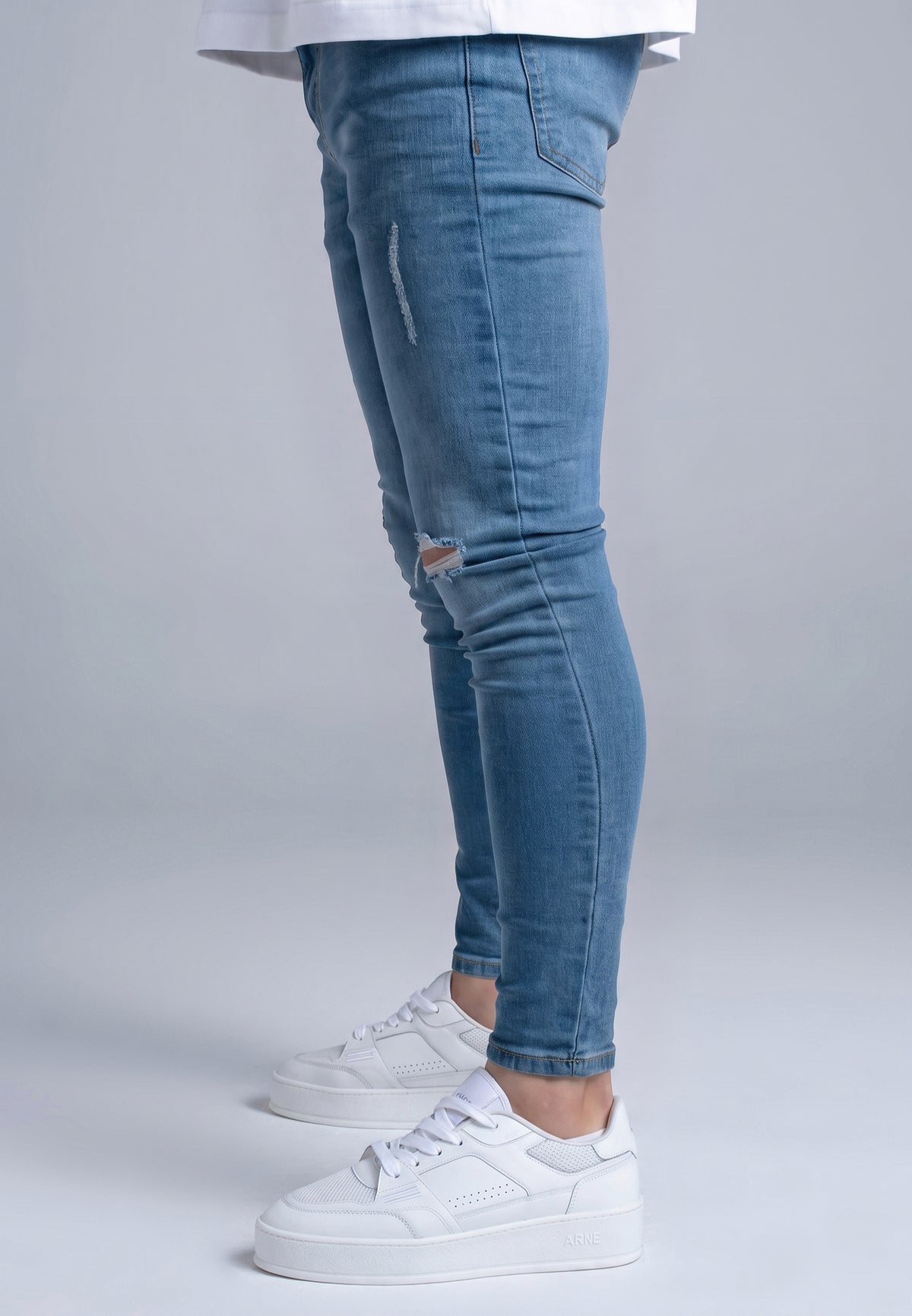 Washed Blue Distressed Skinny Jeans (3)
