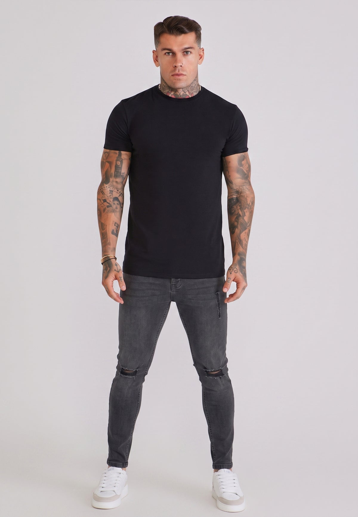 Washed Dark Grey Distressed Skinny Jeans (2)