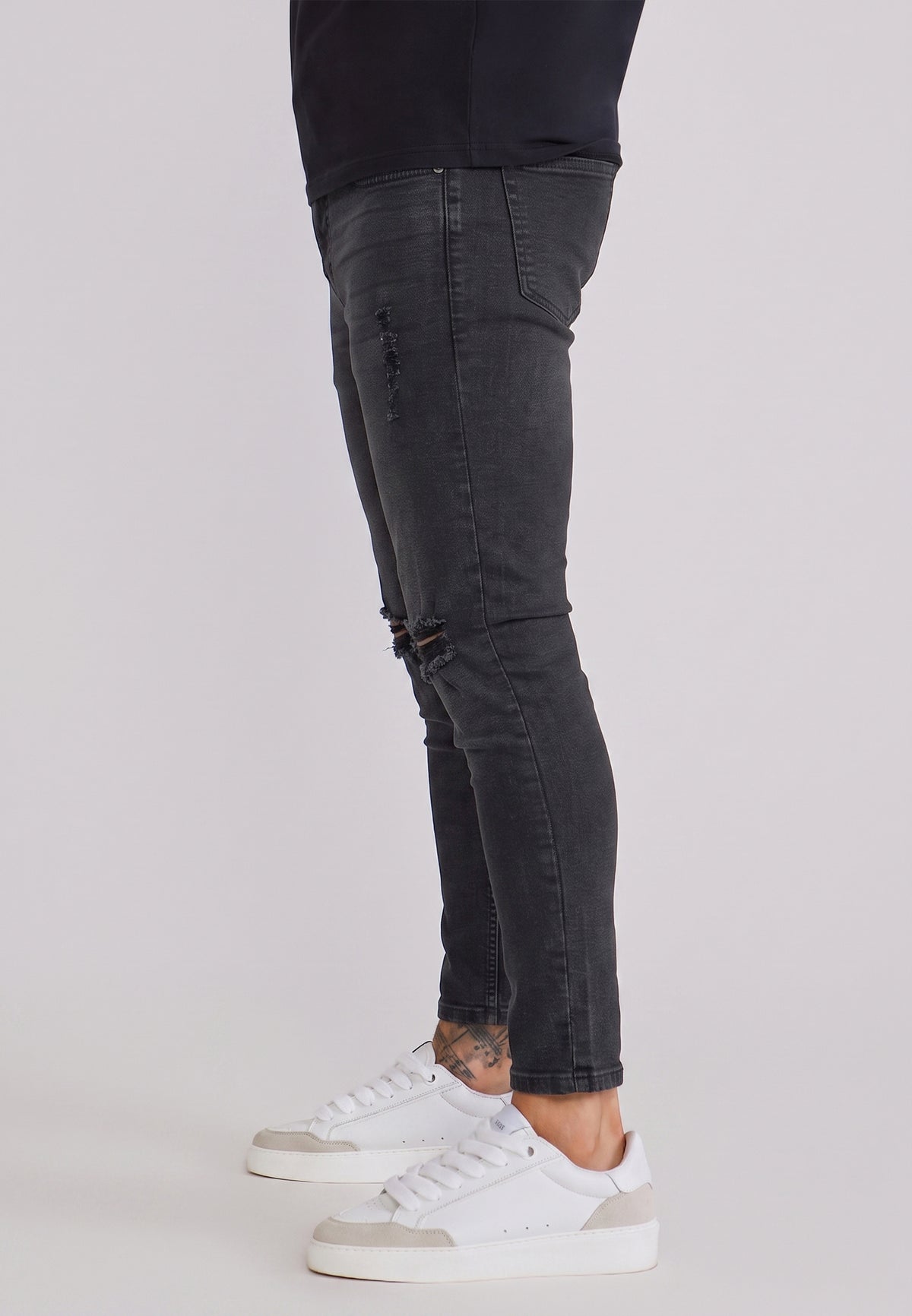 Washed Dark Grey Distressed Skinny Jeans (3)