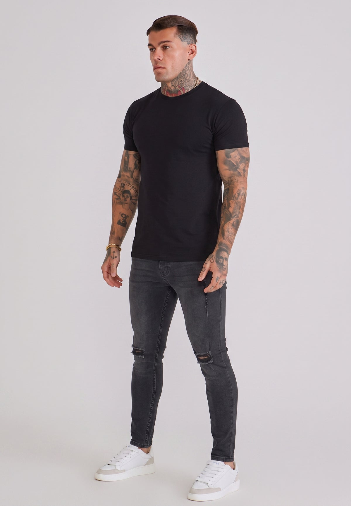Washed Dark Grey Distressed Skinny Jeans (4)