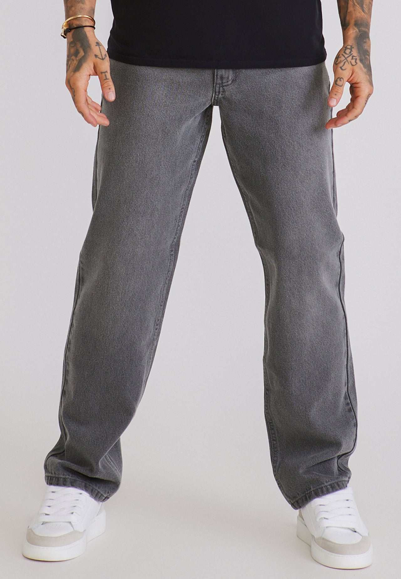 Washed Dark Grey Straight Fit Jeans